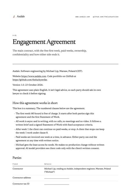 First page of Engagement Agreement